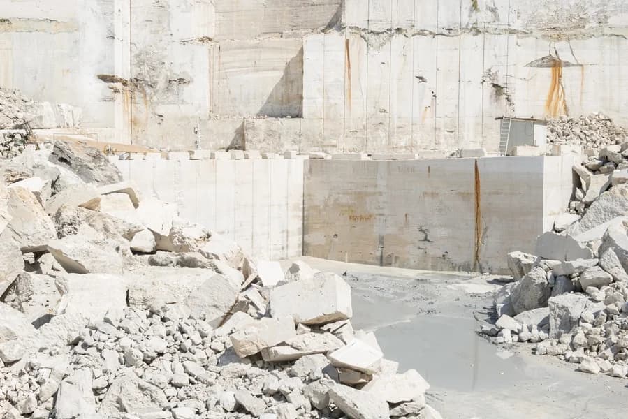 White marble quarry in Italy with cut blocks