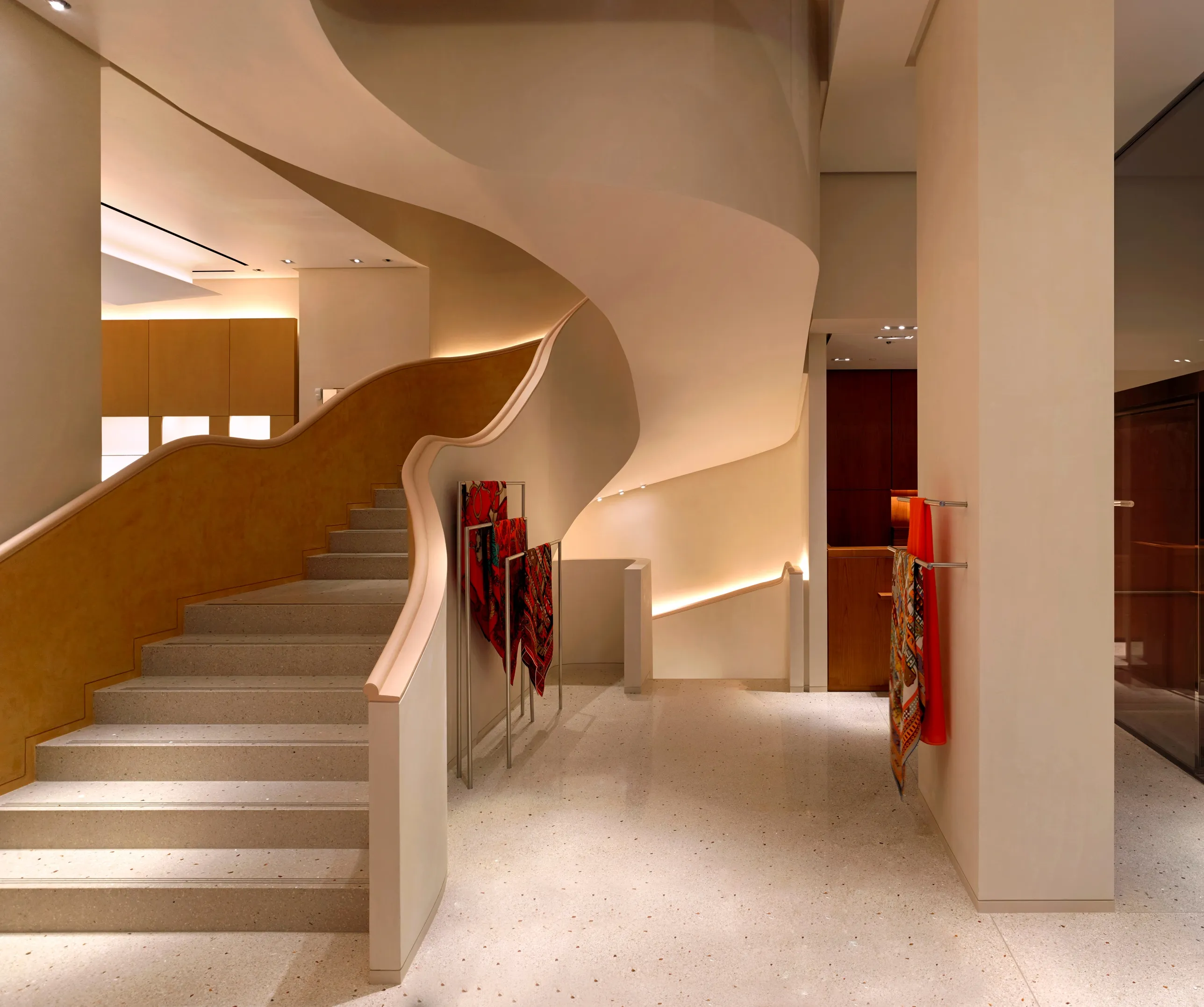 Sculptural curved terrazzo staircase