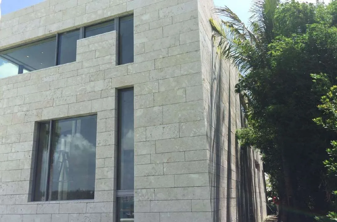 Stone-clad facade detail